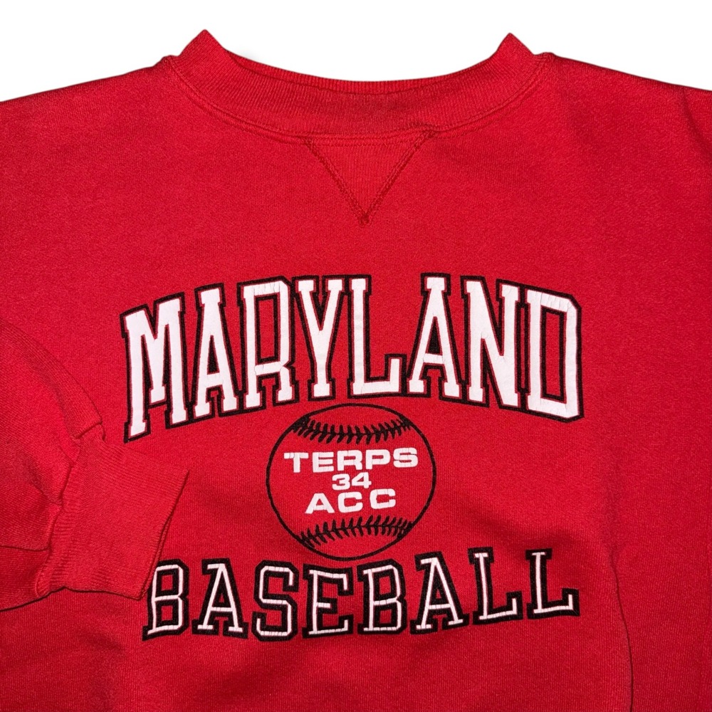 Vintage Hanes Maryland Terps Baseball Sweatshirt Red XL Made in USA ACC Graphic